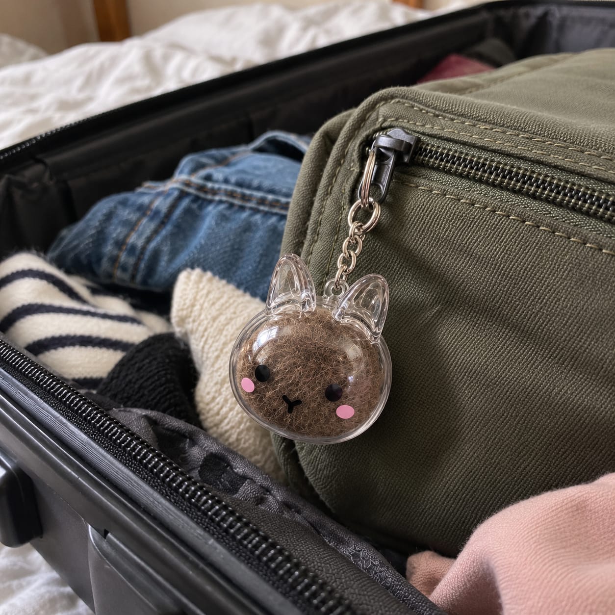 Customer photo review of Keepsake Keychain That Holds Your Bunny's Fur