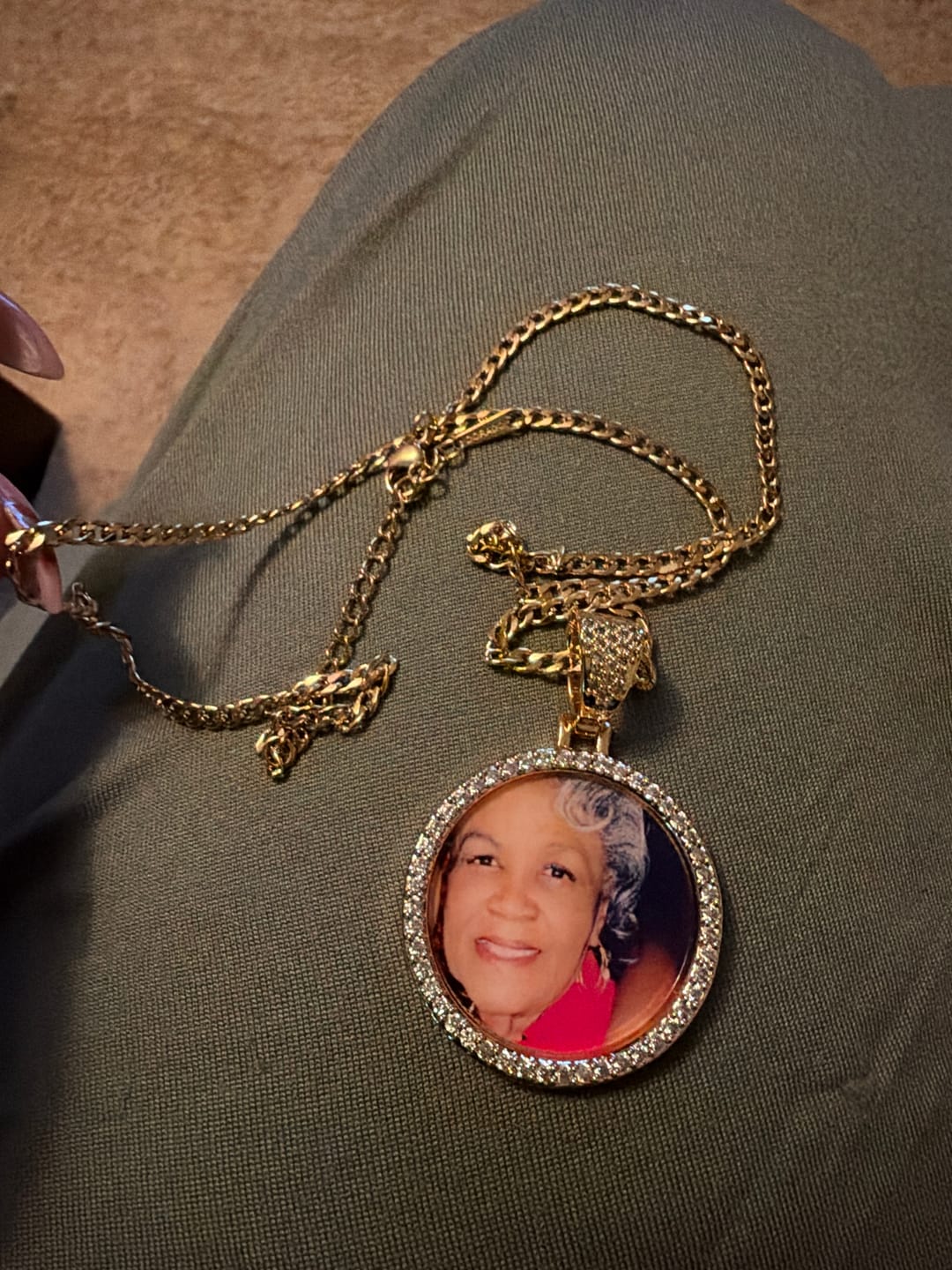 Customer photo review of Iced Circle Photo Pendant