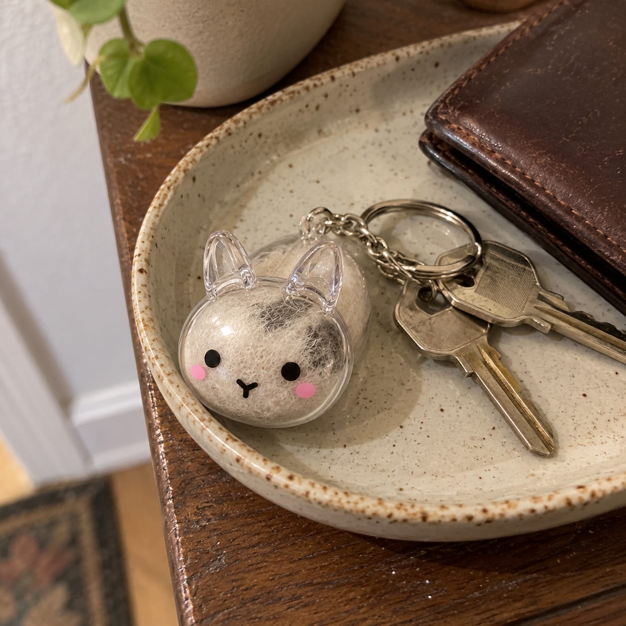 Customer photo review of Keepsake Keychain That Holds Your Bunny's Fur