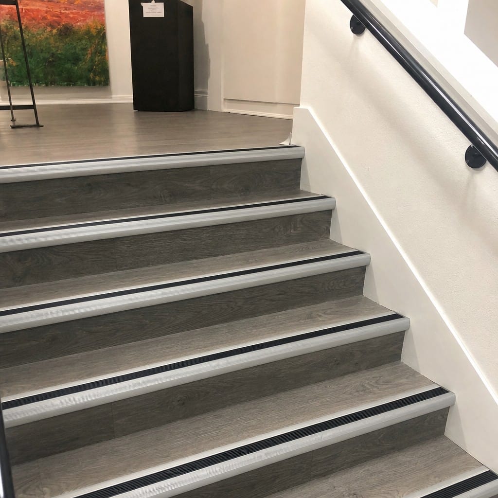 Customer photo review of Aluminium Stair Nosing 54x30mm Rubber Insert Anodised Silver