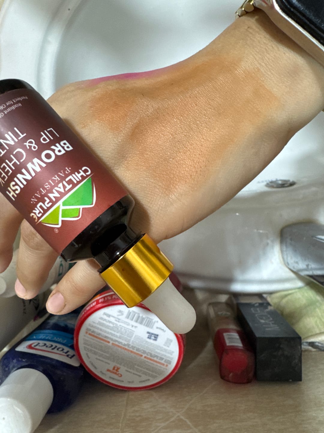 Customer photo review of Brownish Lip & Cheek Tint – Stay pigmented for long, give a deeper look, and very best as event wear – 100% Organic lip stain 30ml