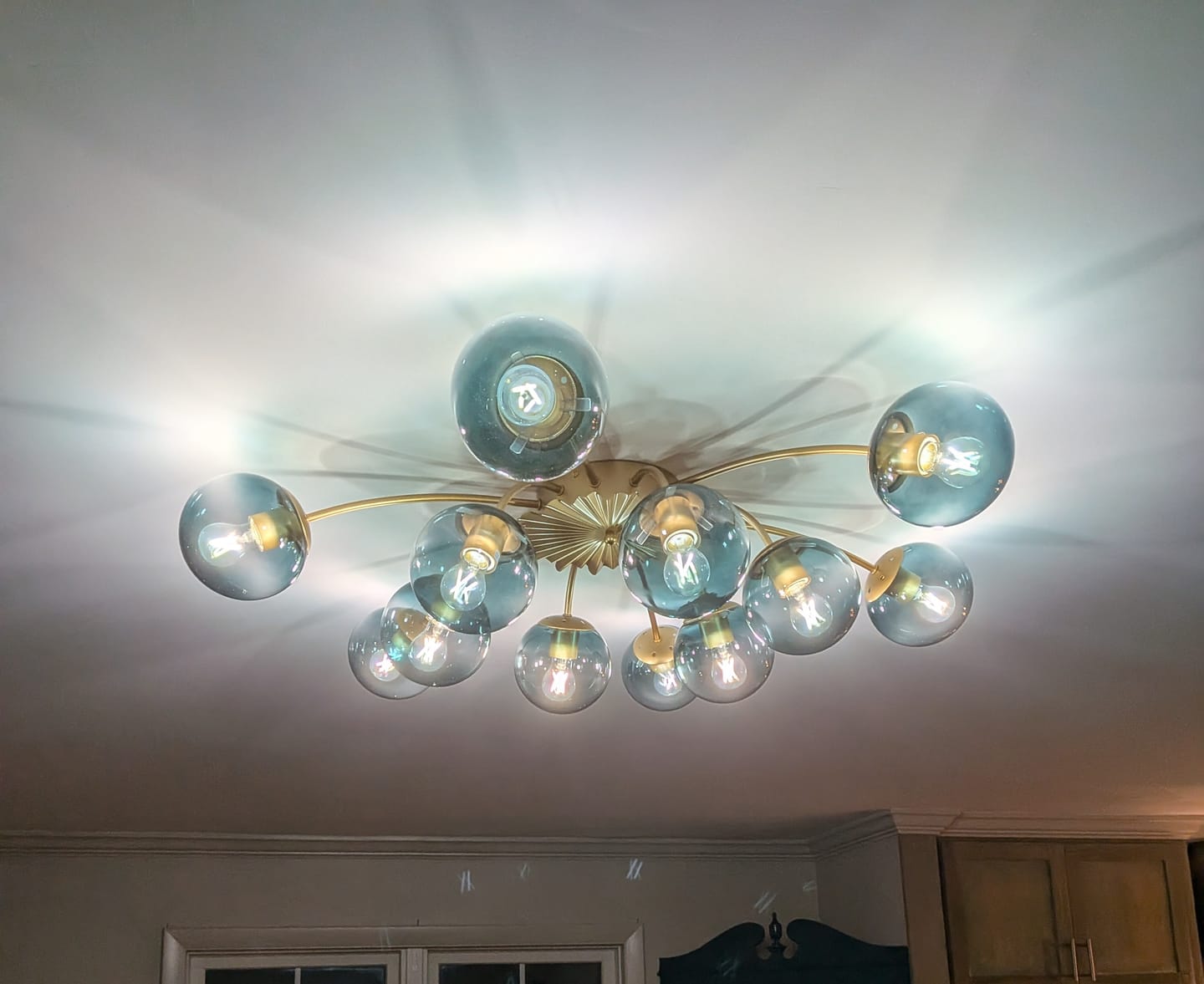 Customer photo review of Glam Bloom 12-Light Blue Glass Bubble Semi Flush Chandelier