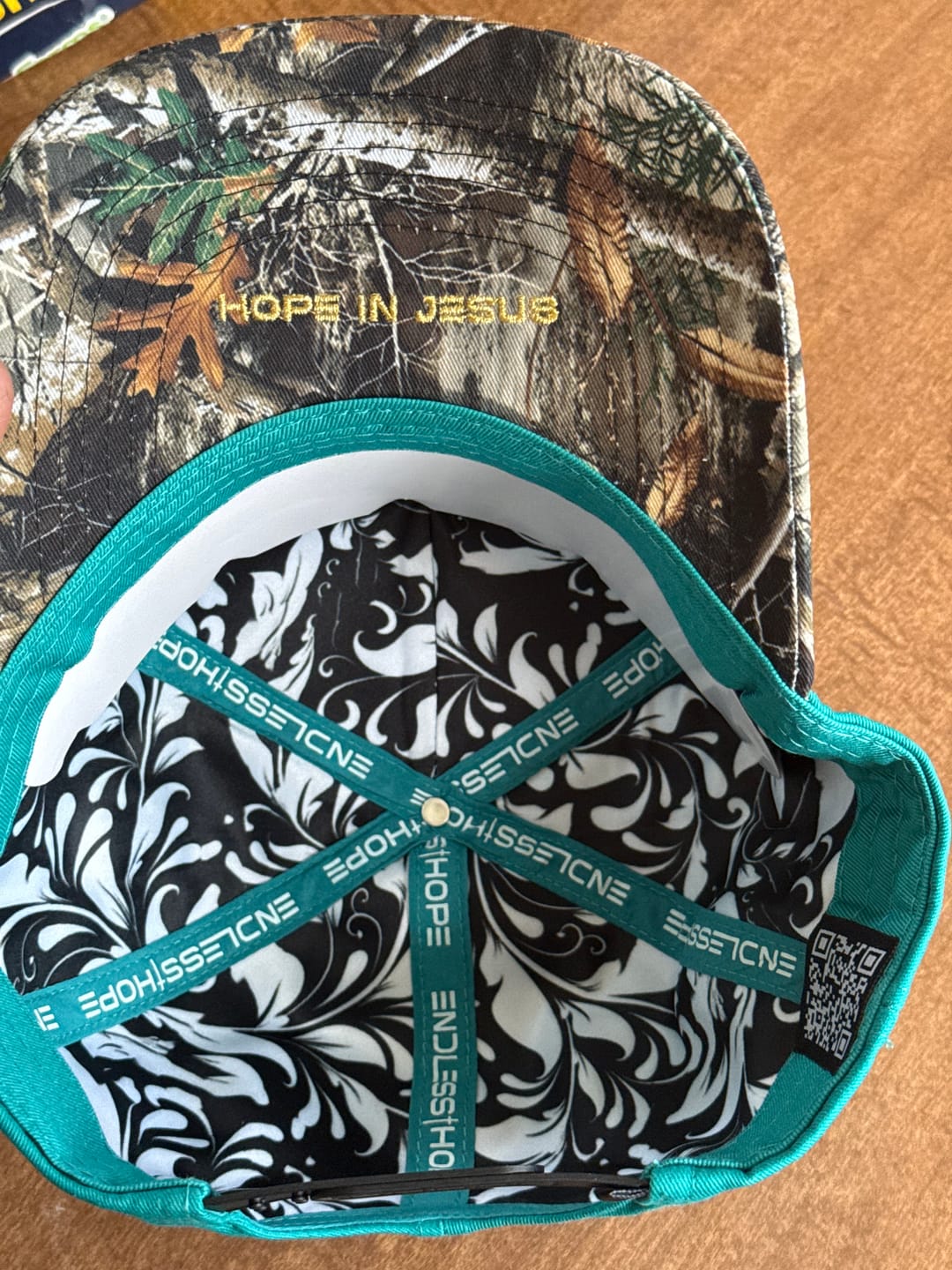 Customer photo review of Teal & Camo Brim Hat
