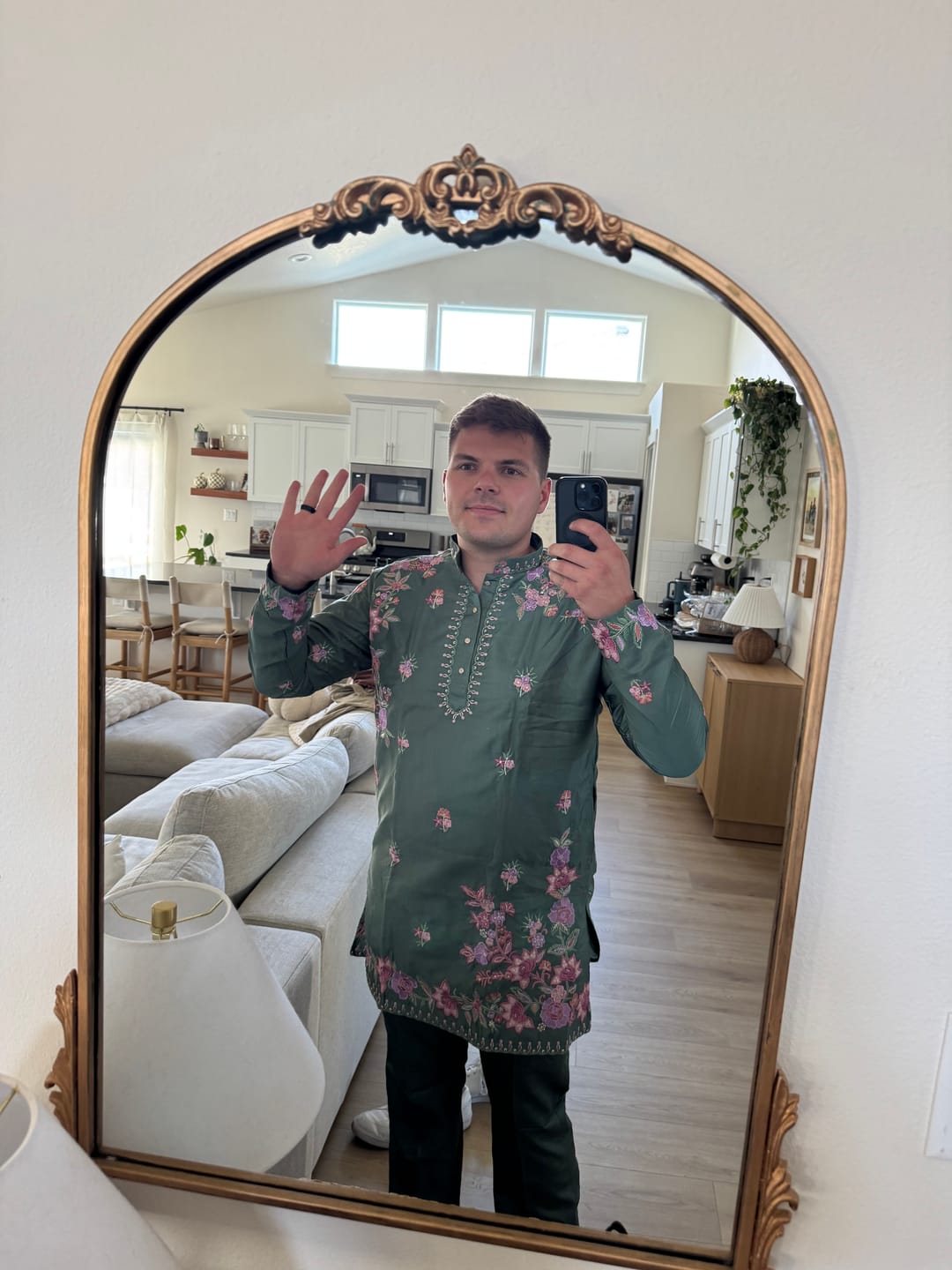 Customer photo review of Sage Green Botanical-Embroidered Silk Kurta Pajama Set