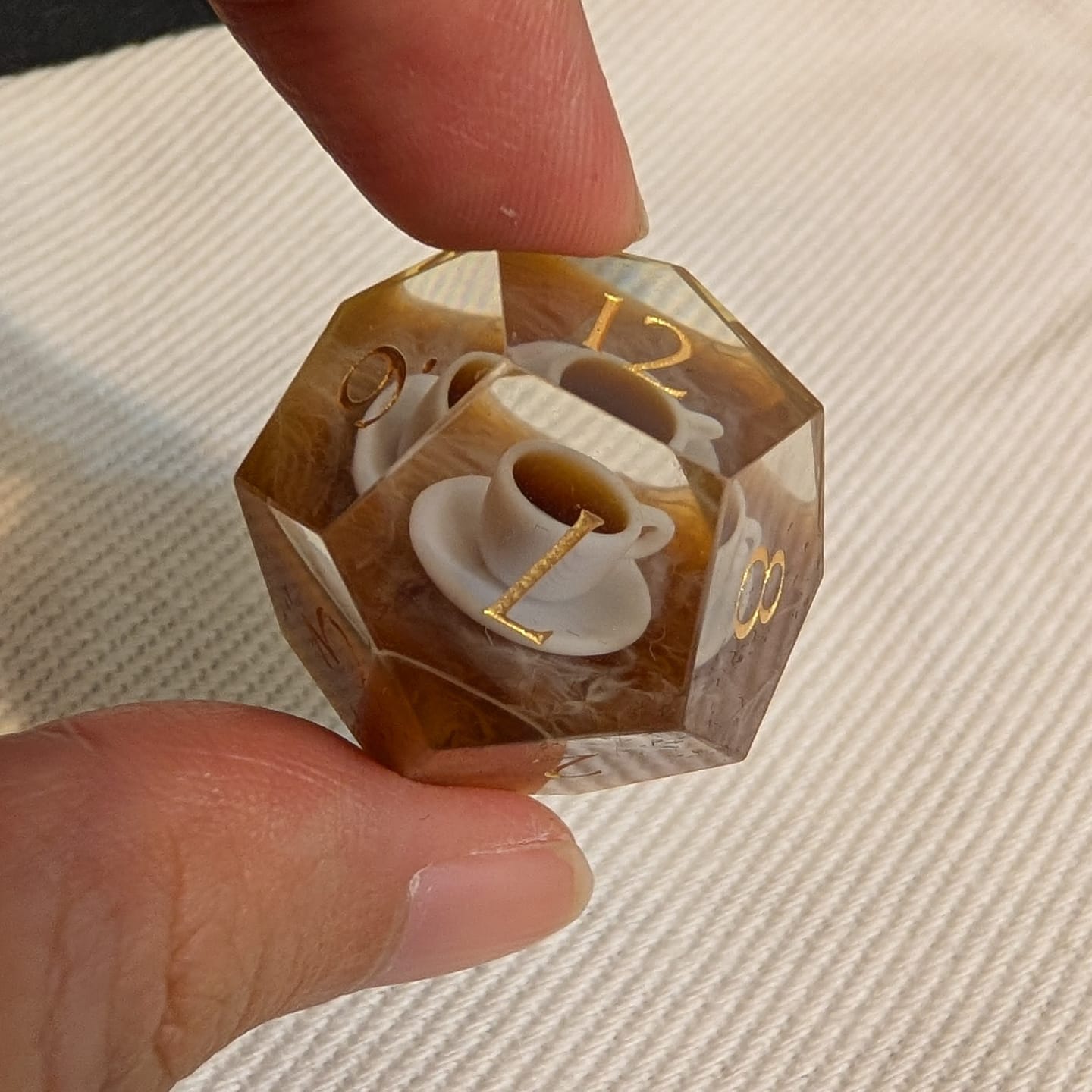 Customer photo review of Coffee Cup Resin Dice Set