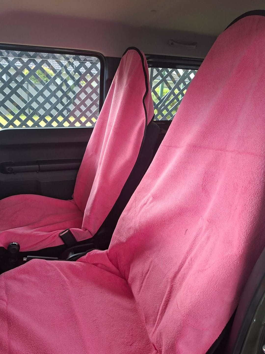 Customer photo review of Waterproof Car Seat Towel – Pink | Towel Society