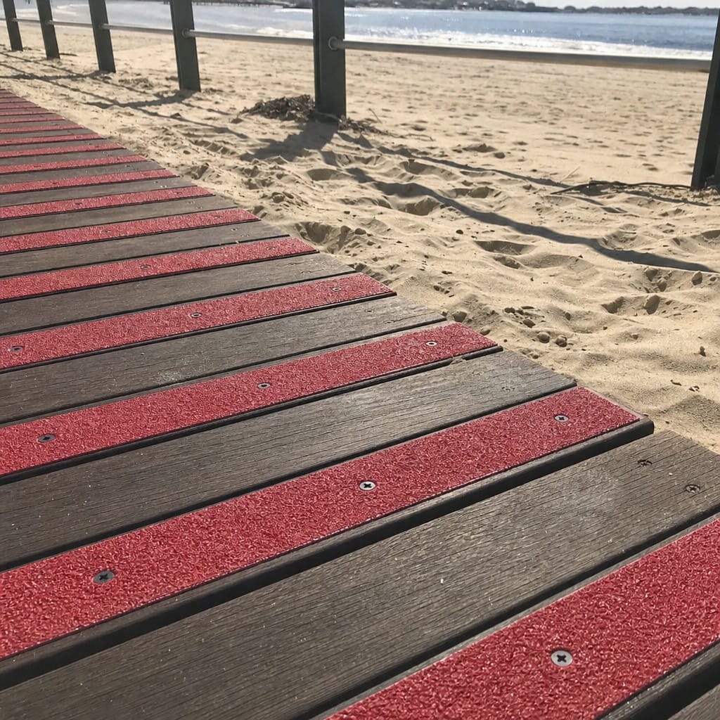 Customer photo review of Grit Non Slip Decking Strips 90mm GRP Fine Surface