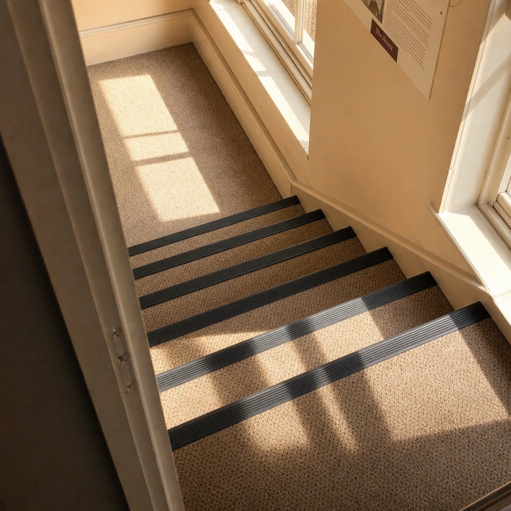 Customer photo review of Self-Adhesive PVC Bullnose Stair Nosing 50x25mm, Black or Grey
