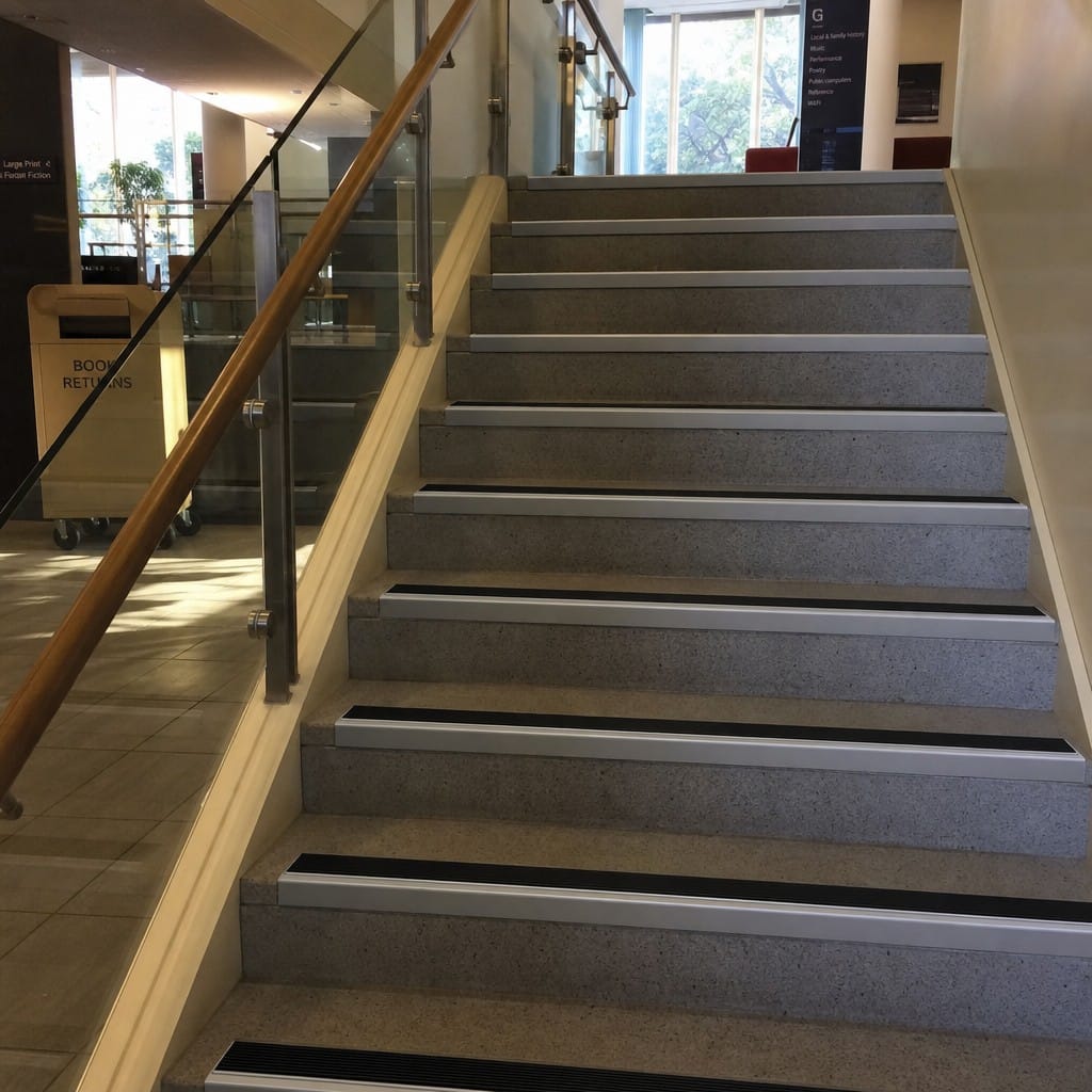 Customer photo review of Commercial Anodised Stair Nosing 46x30mm Anti Slip Rubber Insert