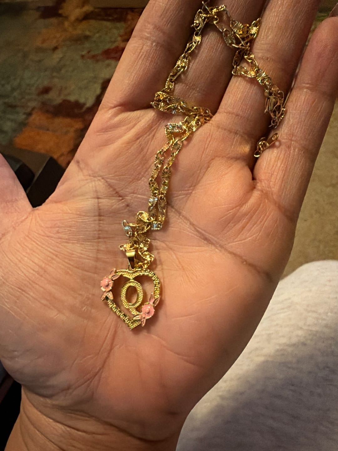 Customer photo review of Flower Initial Necklace w/ Clip Chain