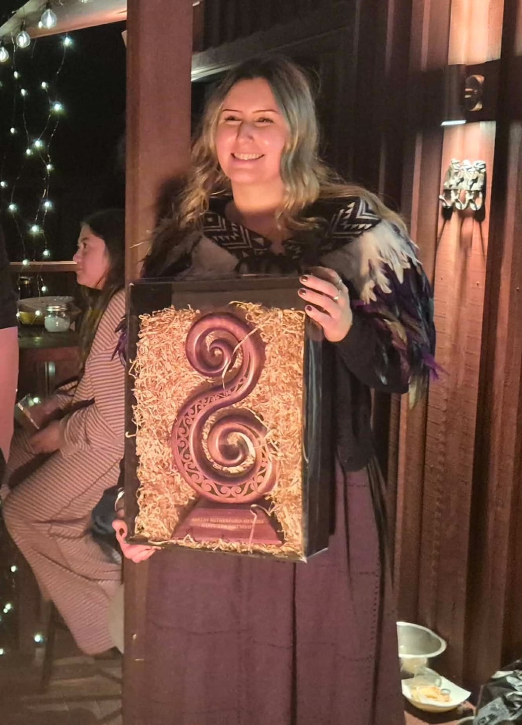 Customer photo review of Large NZ Maori Carved Wooden Double Koru Trophy