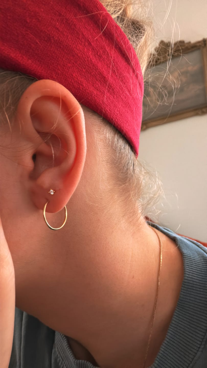Customer photo review of 14k Yellow Gold Endless Hoop Earrings, 1mm