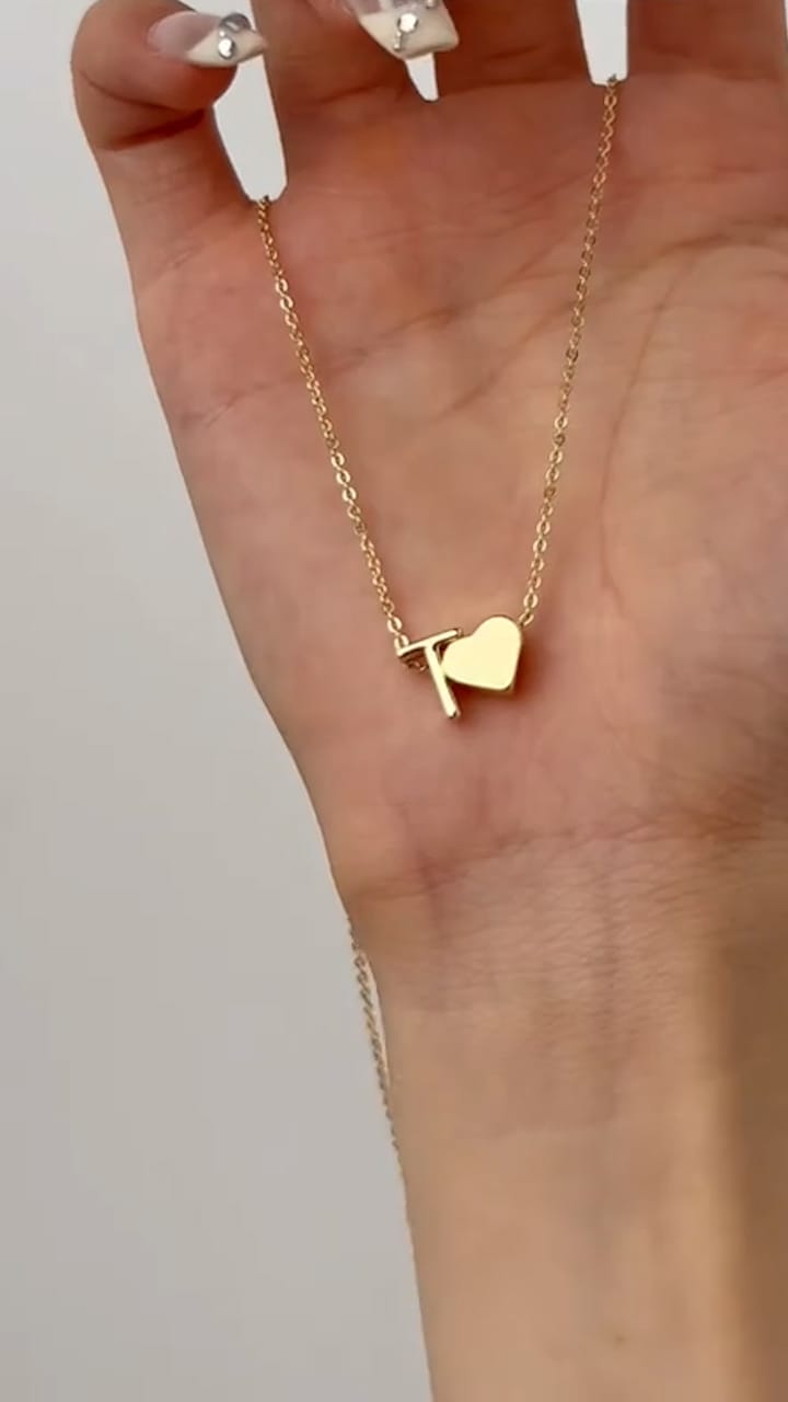 Customer photo review of Heart Initial Necklace