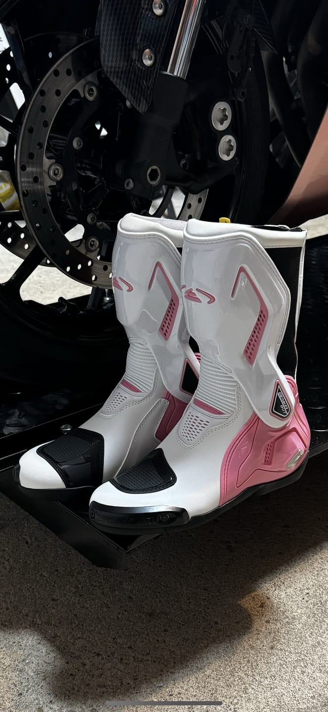 Customer photo review of Pink Sakura Motorcycle Boots