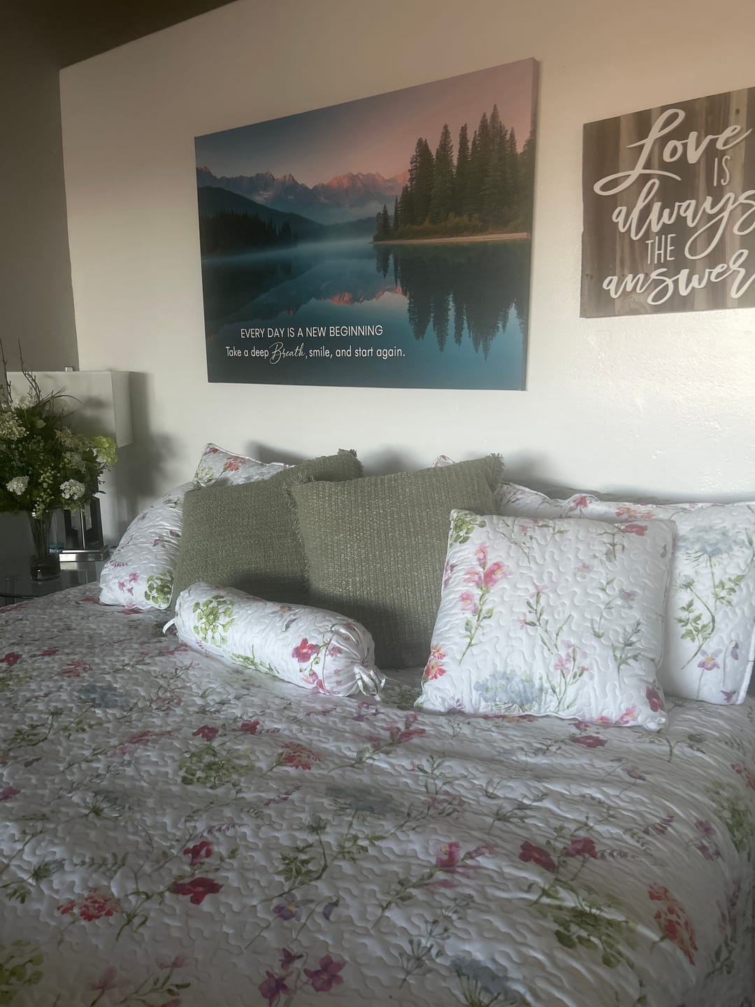 Customer photo review of Every Day is a New Beginning – Serene Mountain Lake Christian Wall Art Canvas