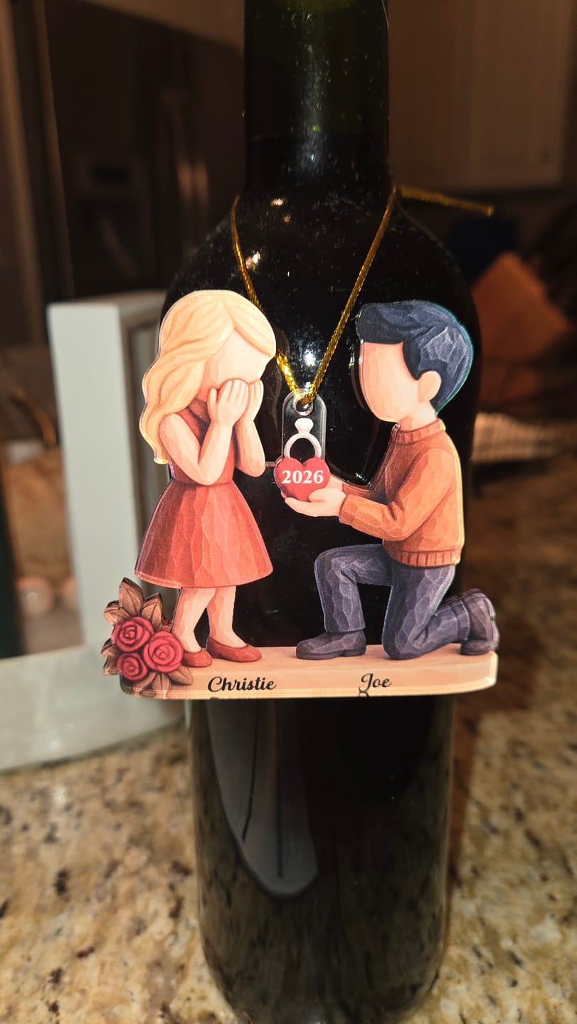 Customer photo review of Couple Marriage Proposal - Personalized Acrylic Ornament - Newly Engaged Gift, "She Said Yes!" Ornament, Just Engaged Gifts for Couples
