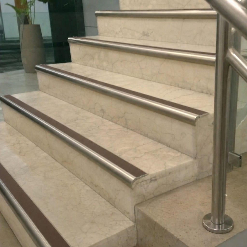 Customer photo review of Bullnose Stair Nosing 3.22m Aluminium 55mm Tread Single Channel