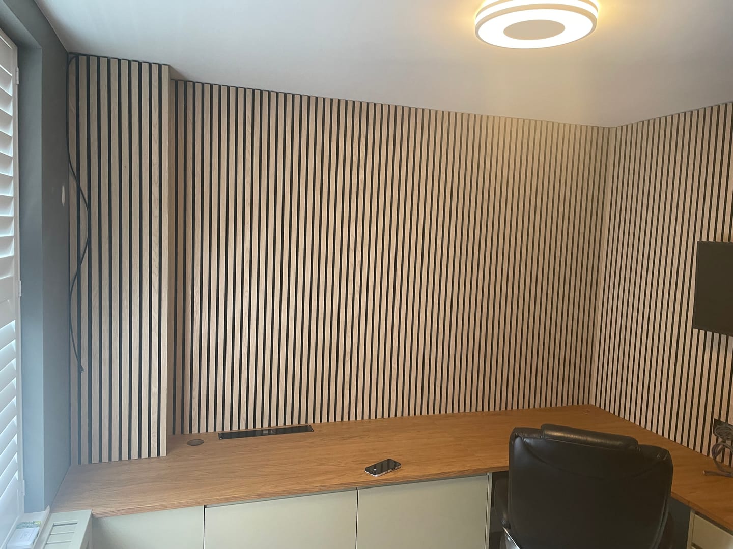 Customer photo review of SlatWall Acoustic Natural Oak and Black Slatted Wall Panel