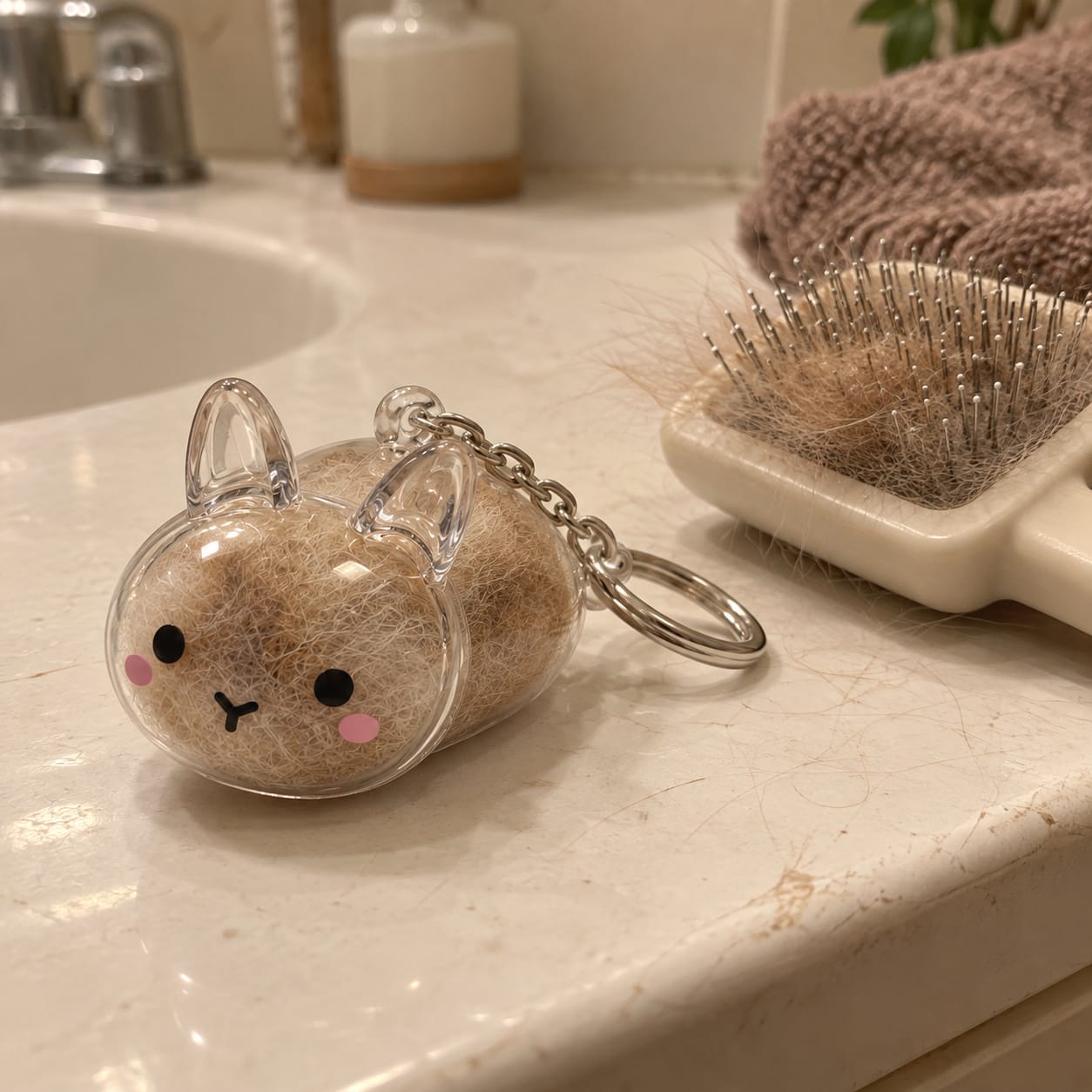 Customer photo review of Keepsake Keychain That Holds Your Bunny's Fur