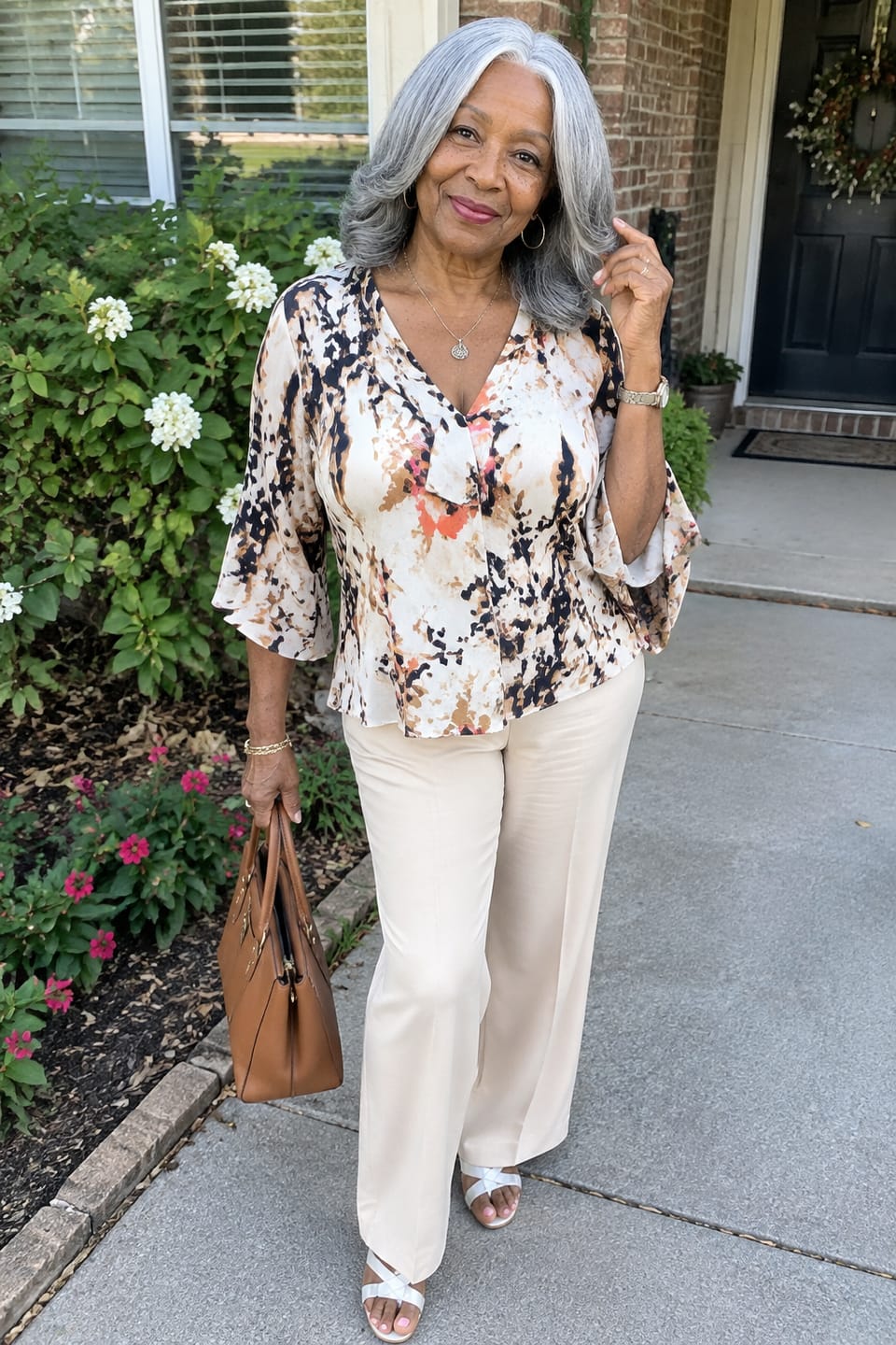 Customer photo review of Luvwin 5x5 Salt And Pepper Money Piece Wave Glueless Gray Wig