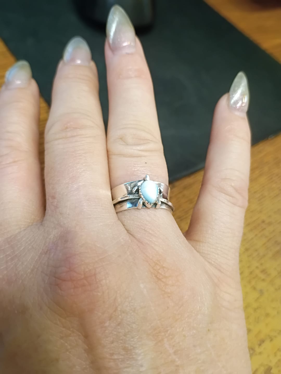 Customer photo review of Turtle Larimar Fidget Ring