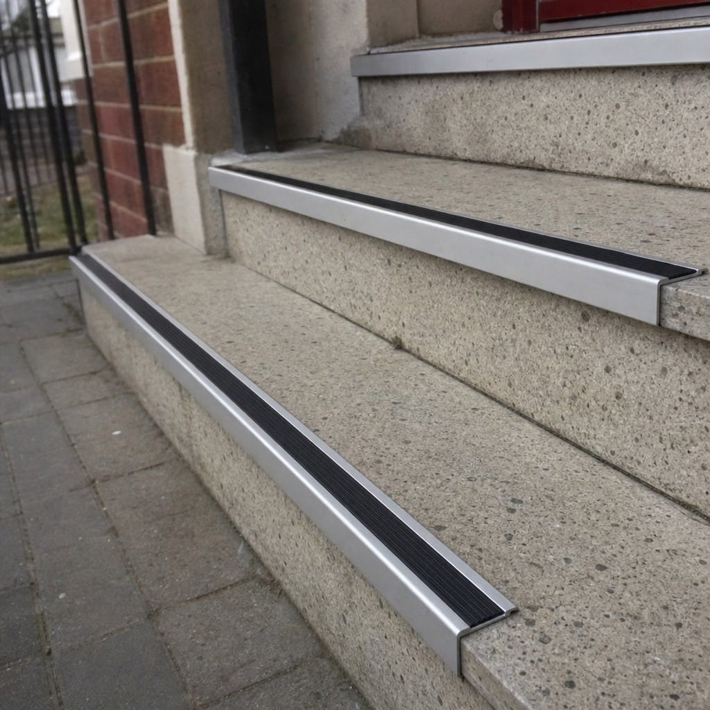 Customer photo review of Anodised Aluminium Self Adhesive Stair Nosing 46x30mm Rubber