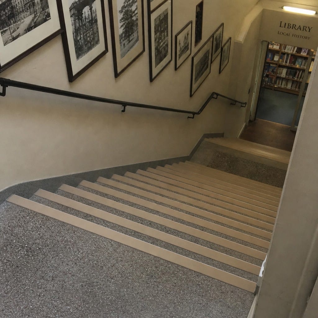 Customer photo review of Aluminium Stair Nosing 85mm Rake Back, Double Channel, 2.44m-3.22m