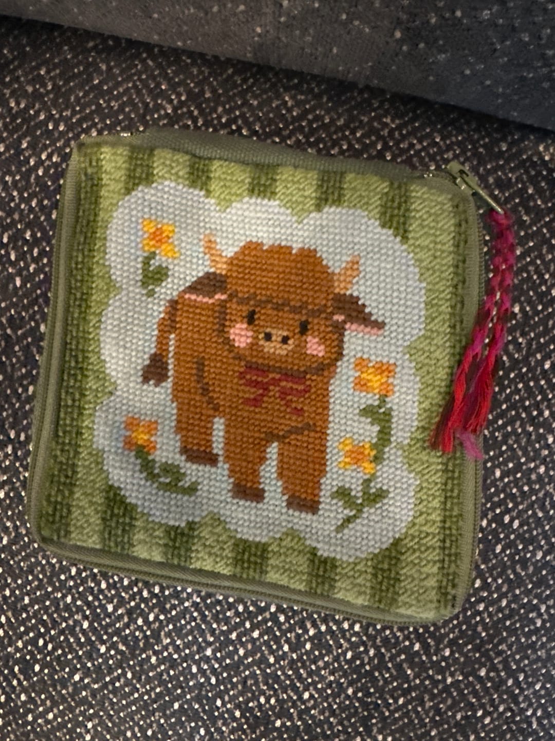 Customer photo review of HIGHLAND COW - Needlepoint Pouch Kit