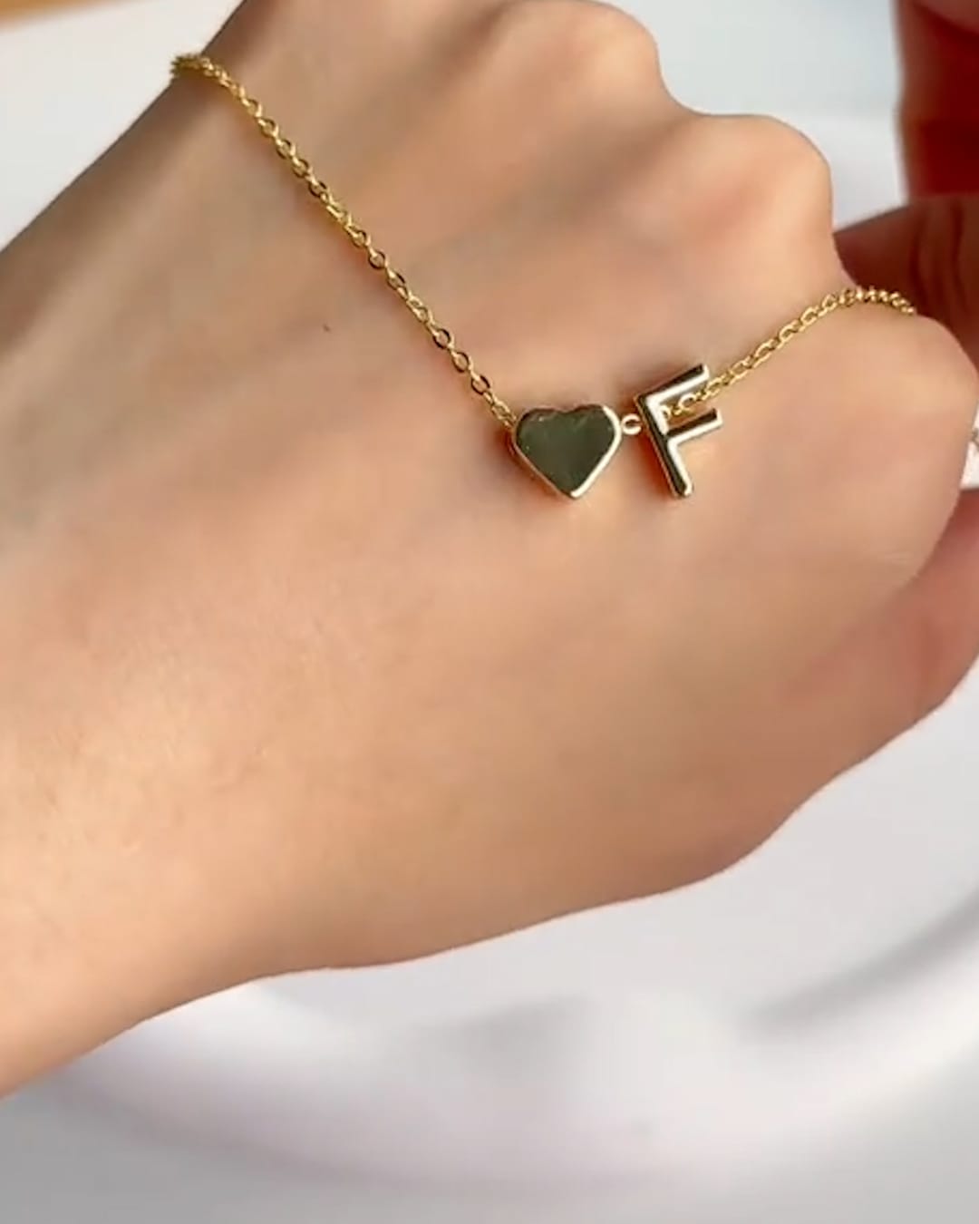 Customer photo review of Heart Initial Necklace