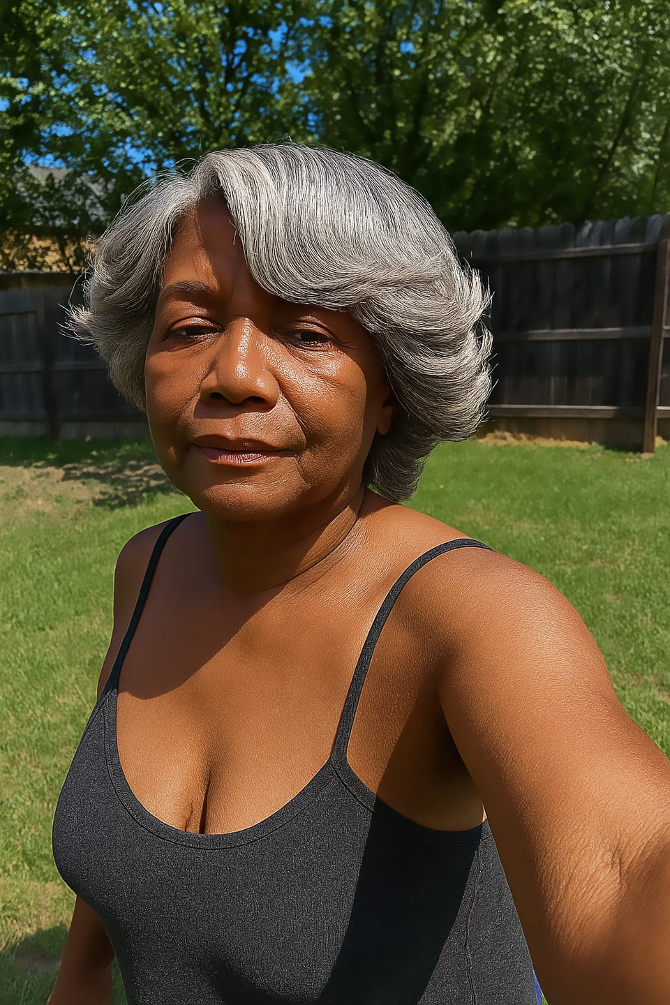 Customer photo review of Luvwin 5x5 Salt And Pepper Glueless Gray Color Pre-Cut Lace Retro Elegant Wave  Wig For Black Women