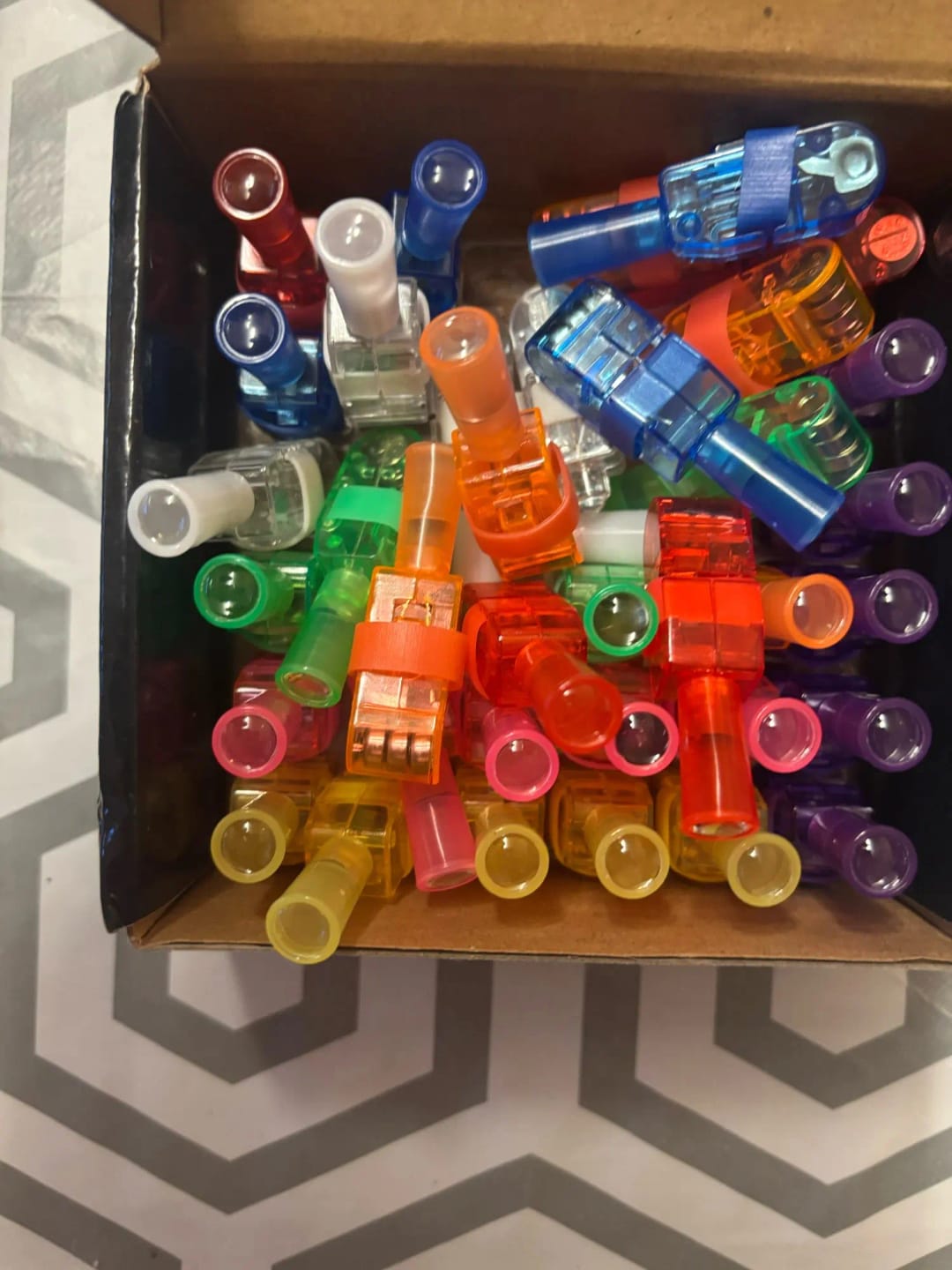 Customer photo review of 36-Piece Halloween LED Finger Lights – Neon Glow Party Favors (Boxed Set)