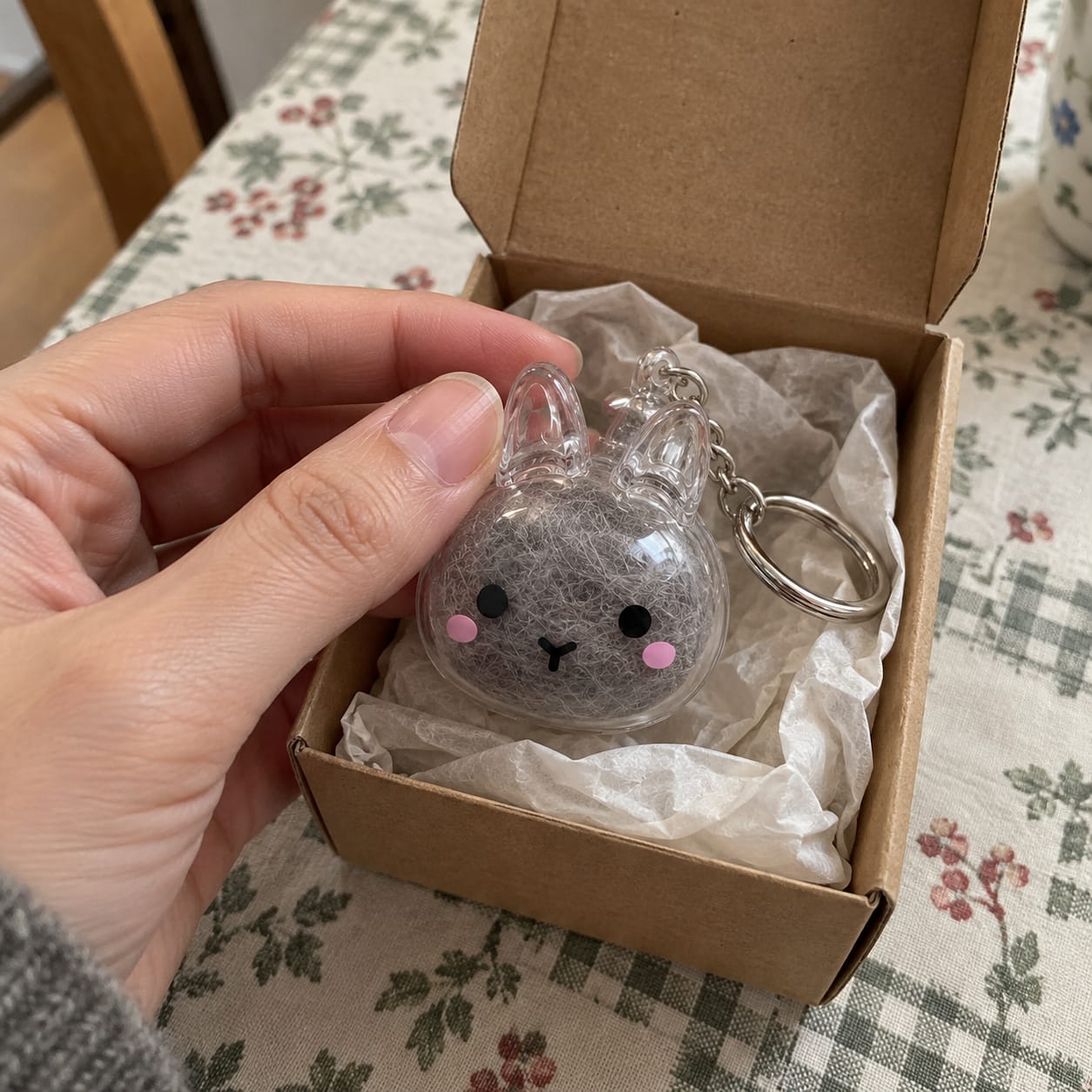 Customer photo review of Keepsake Keychain That Holds Your Bunny's Fur