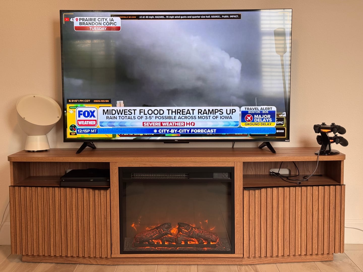 Customer photo review of Sofia 68" Slatted Door Fireplace TV Stand