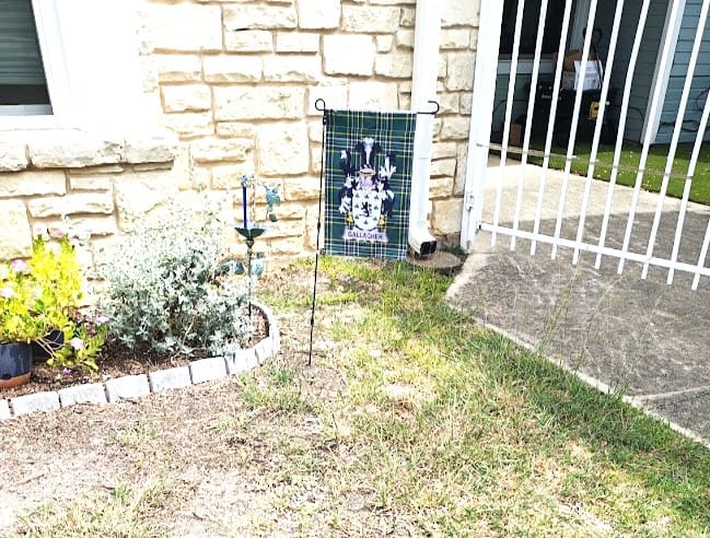 Customer photo review of Irish Gallagher Family Crest Tartan Garden Flag