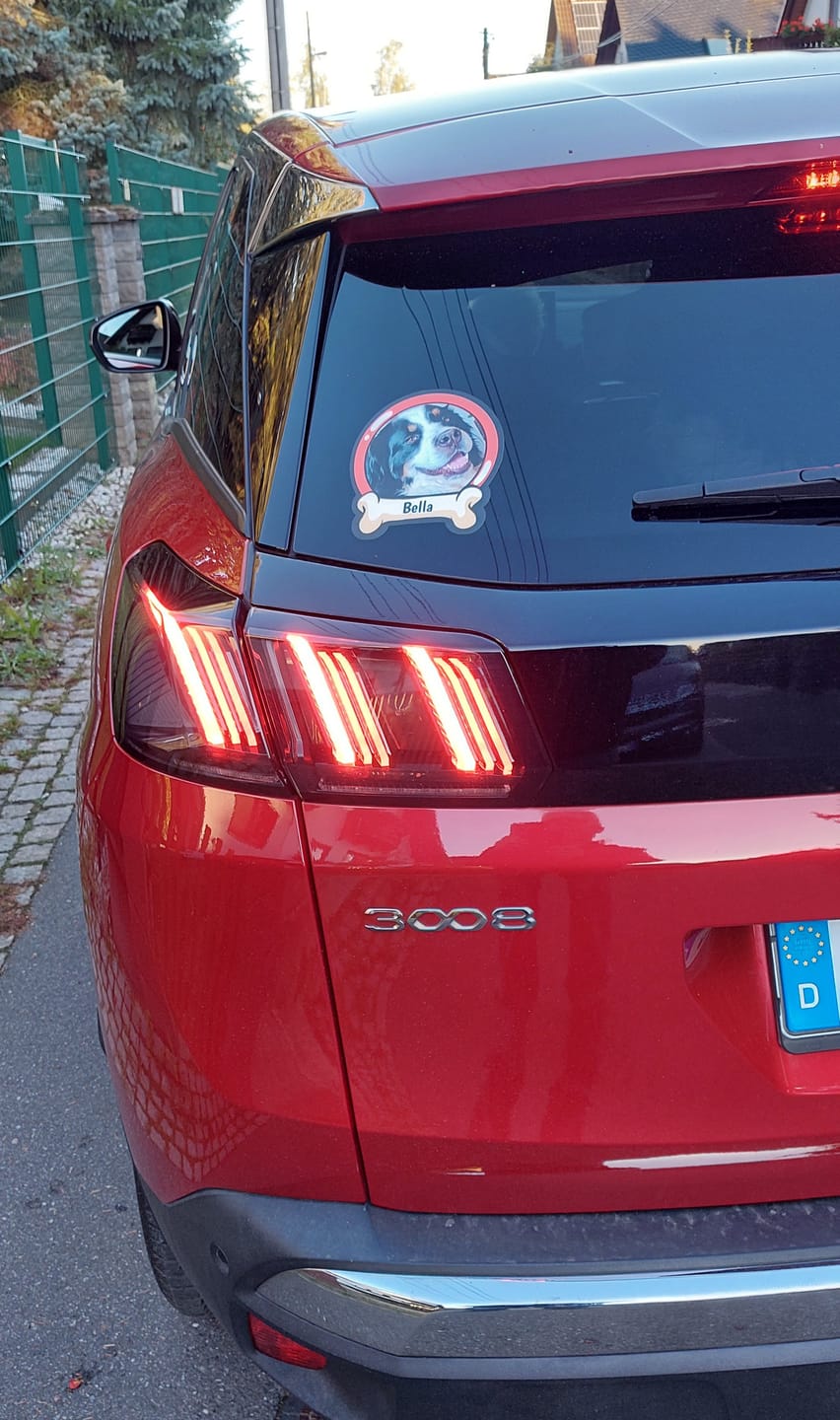 Customer photo review of Personalisierter Autoaufkleber - Tier an Board