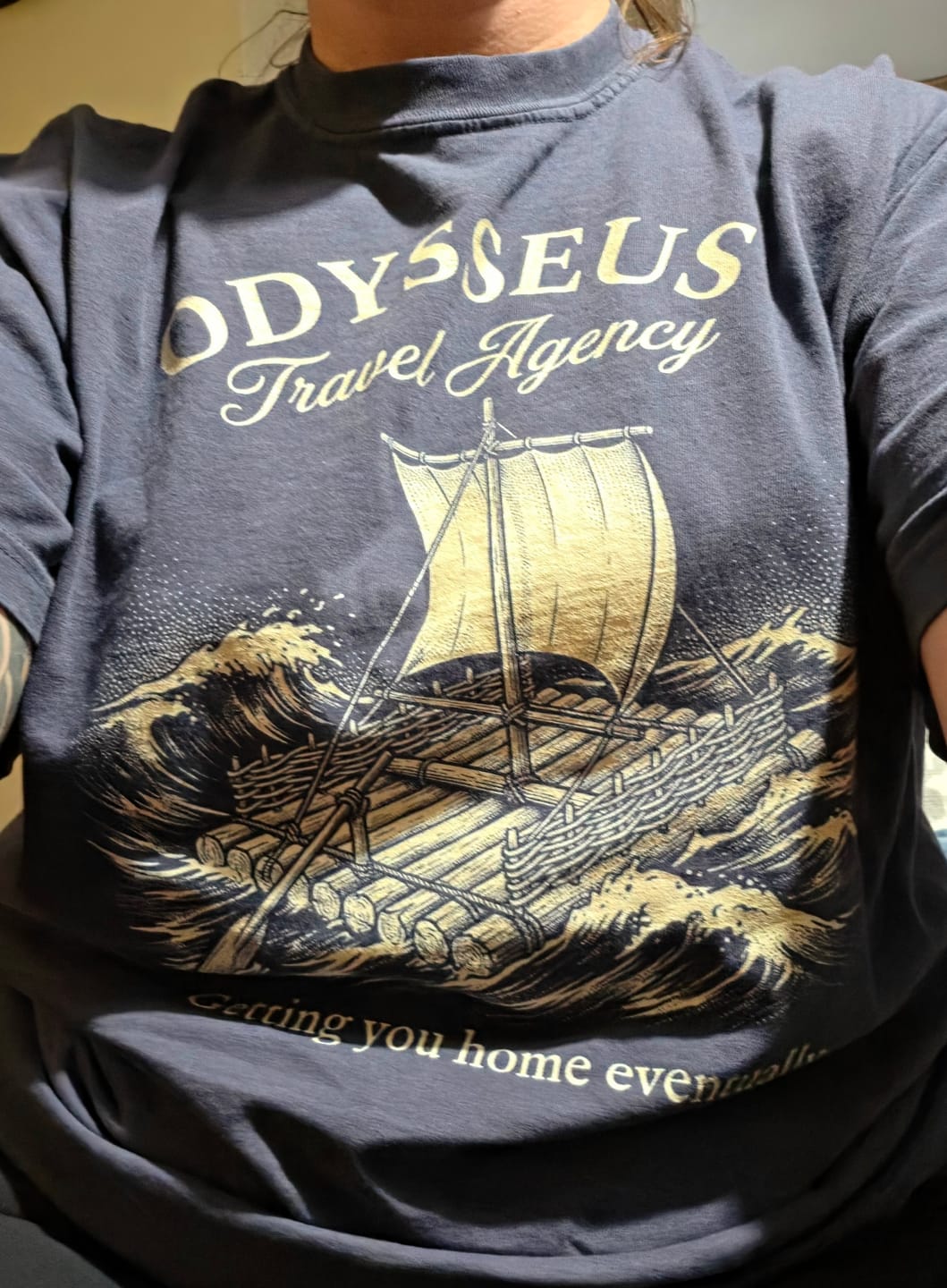 Customer photo review of Odysseus' Travel Agency T-Shirt