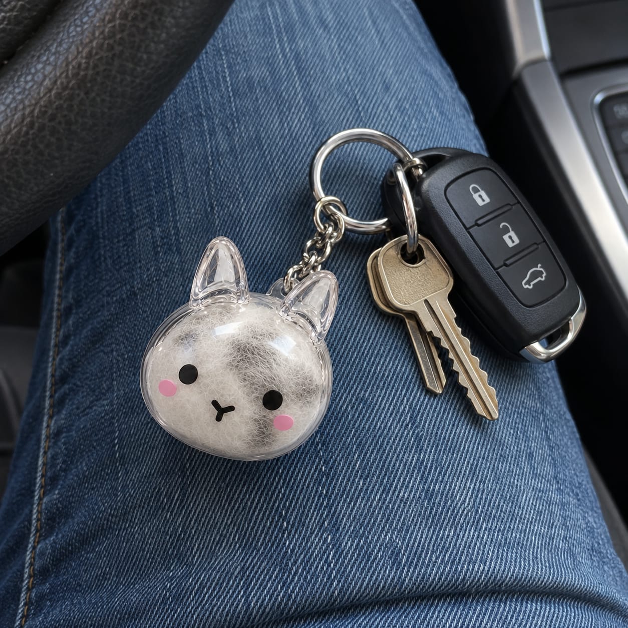 Customer photo review of Keepsake Keychain That Holds Your Bunny's Fur