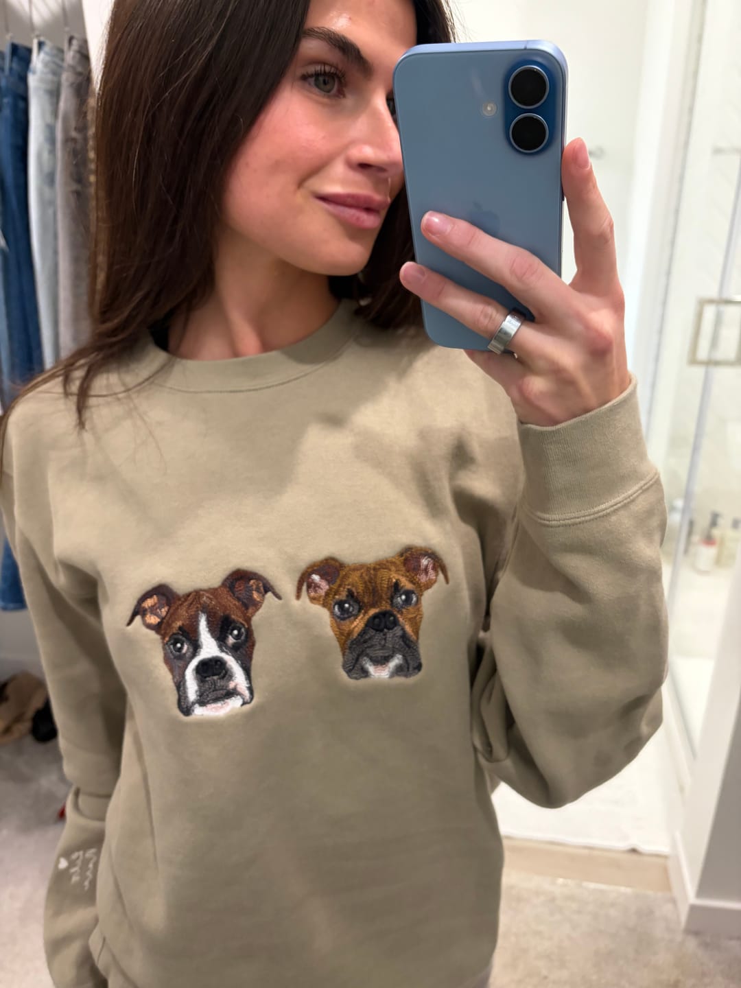 Customer photo review of Custom Multi-Pet Portrait Embroidered Sweatshirt - 2 to 4 Pets