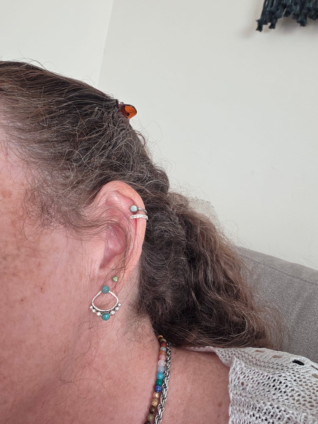 Customer photo review of Back and Front Silver Turquoise Earrings