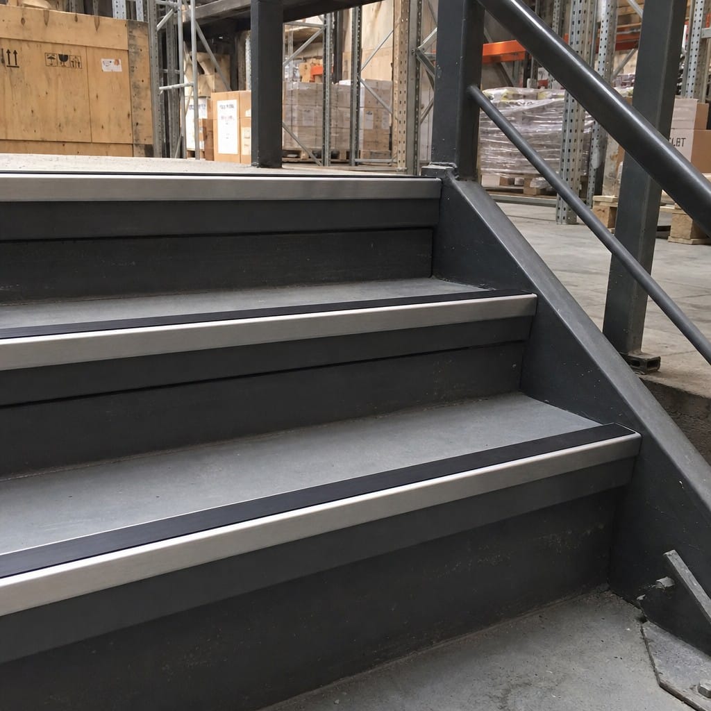 Customer photo review of Square Aluminium Stair Nosing 2.44m | 46mm Tread | 25mm Riser | Single Channel | PVC Insert