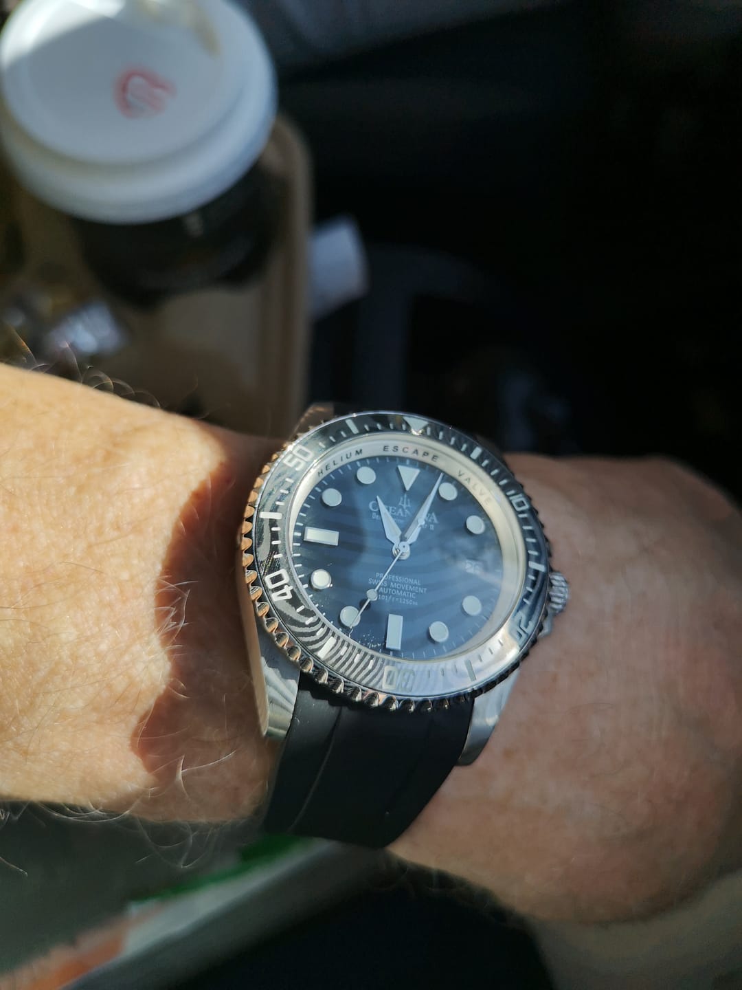 Customer photo review of Oceaneva Mens Deep Marine Explorer II Black Damascus Steel Dial Watch