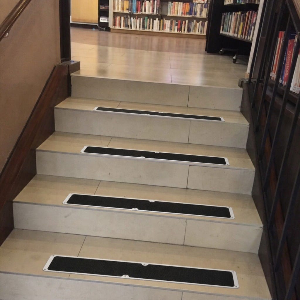 Customer photo review of Aluminium Screw Down Stair Plates Non Slip Resin Bonded