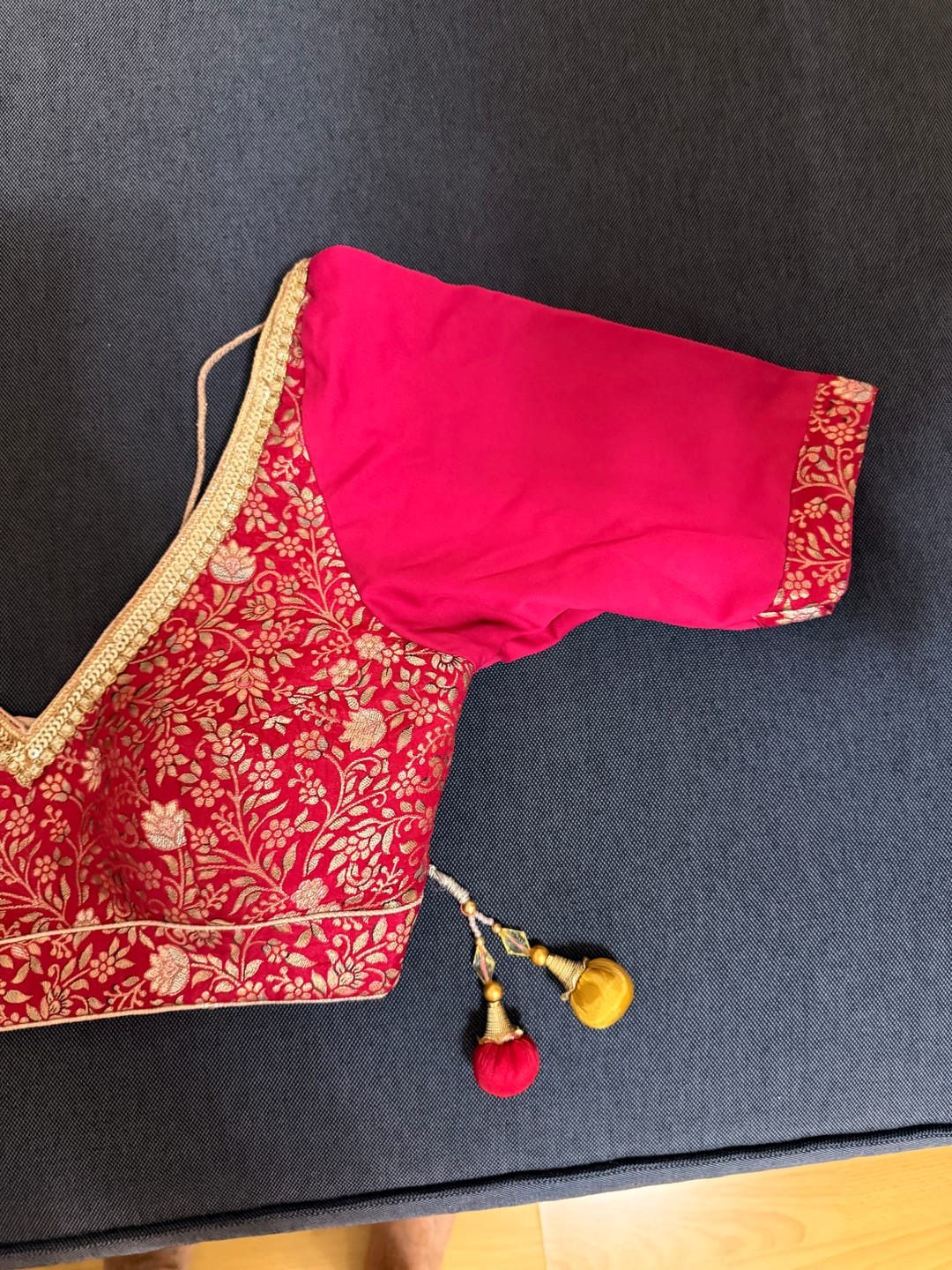 Customer photo review of Handwoven Silk Lehenga Enhanced with Aari and Sequins work