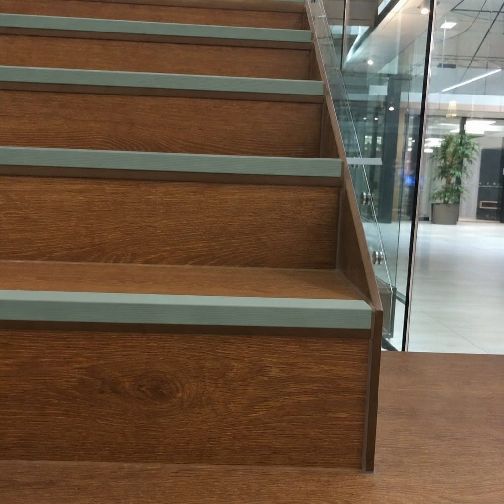 Customer photo review of Single Channel Stair Nosing 2.75m | Rake Back | Aluminium with PVC Insert