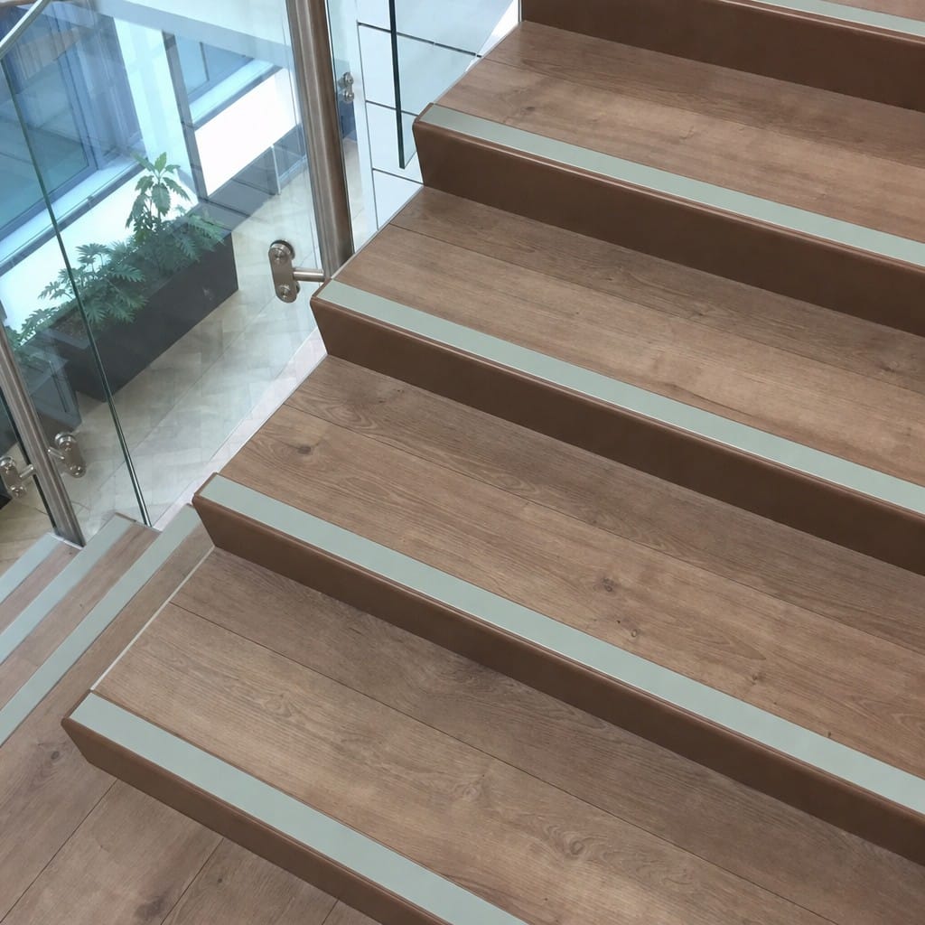 Customer photo review of Single Channel Stair Nosing 2.75m | Rake Back | Aluminium with PVC Insert