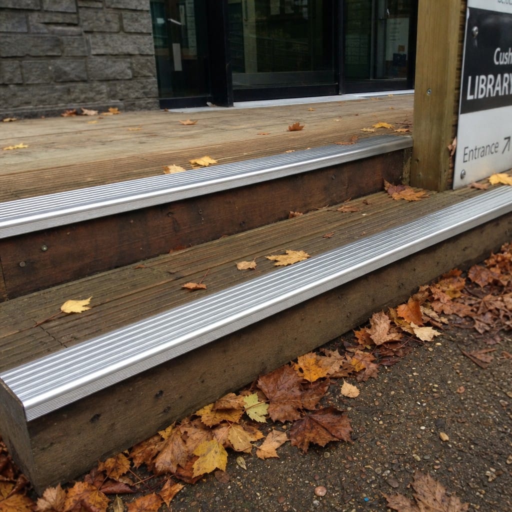 Customer photo review of Castellated Aluminium Stair Nosing 3mm 71mm Tread