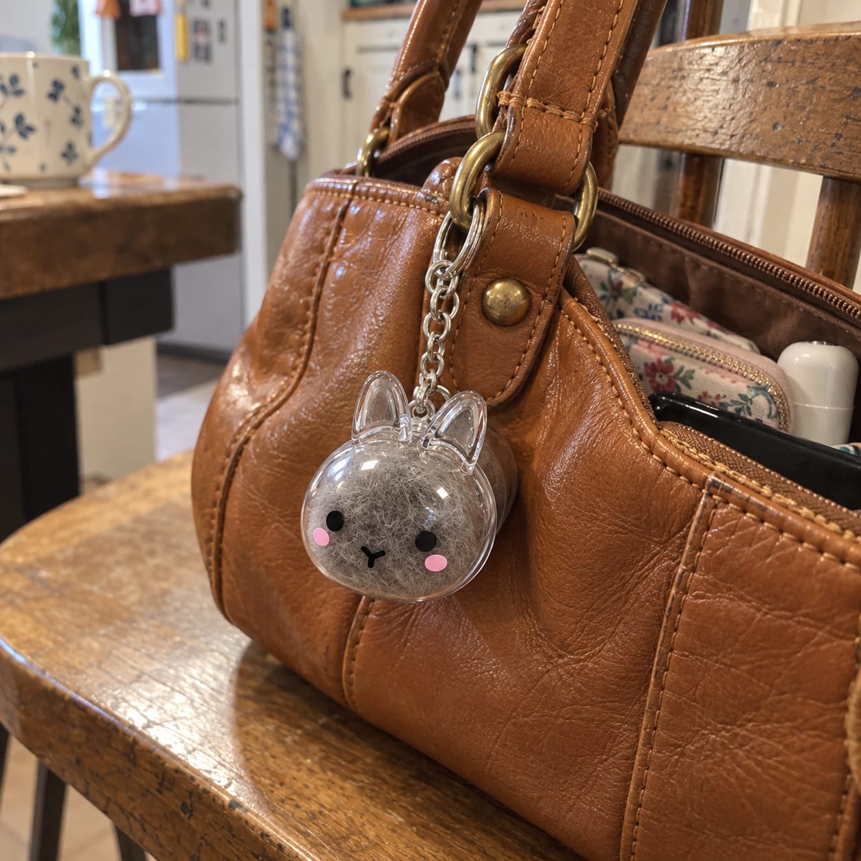 Customer photo review of Keepsake Keychain That Holds Your Bunny's Fur