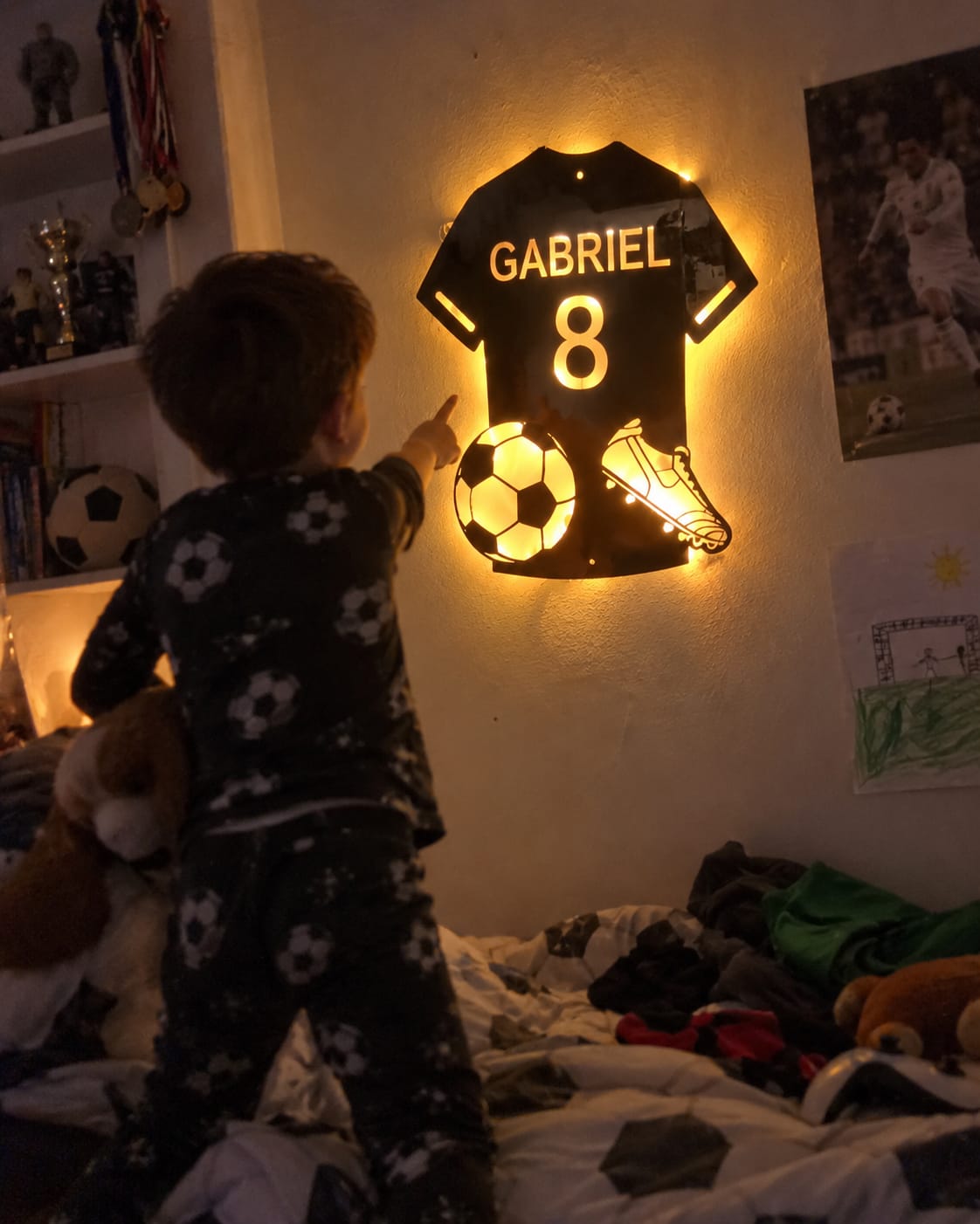Customer photo review of Personalized Soccer Jersey Mirror with LED Lights