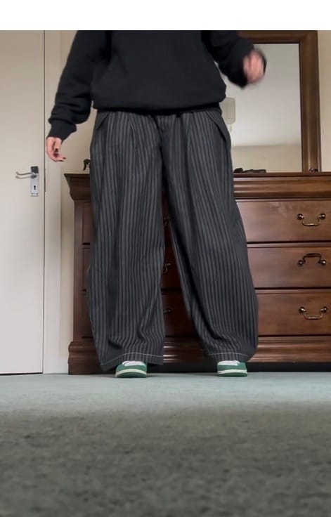 Customer photo review of Aelfric Eden Pinstripe Baggy Barrel Jeans