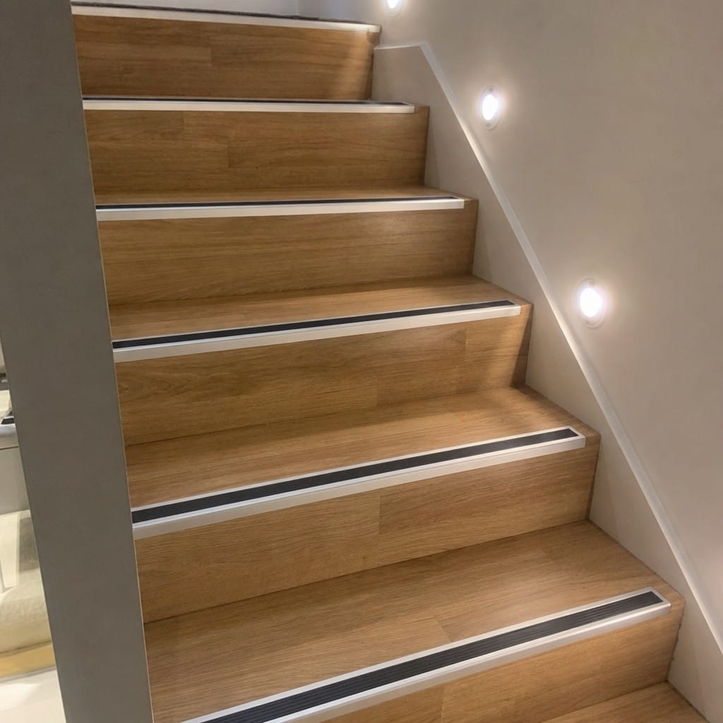 Customer photo review of Anodised Aluminium Self Adhesive Stair Nosing 46x30mm Rubber